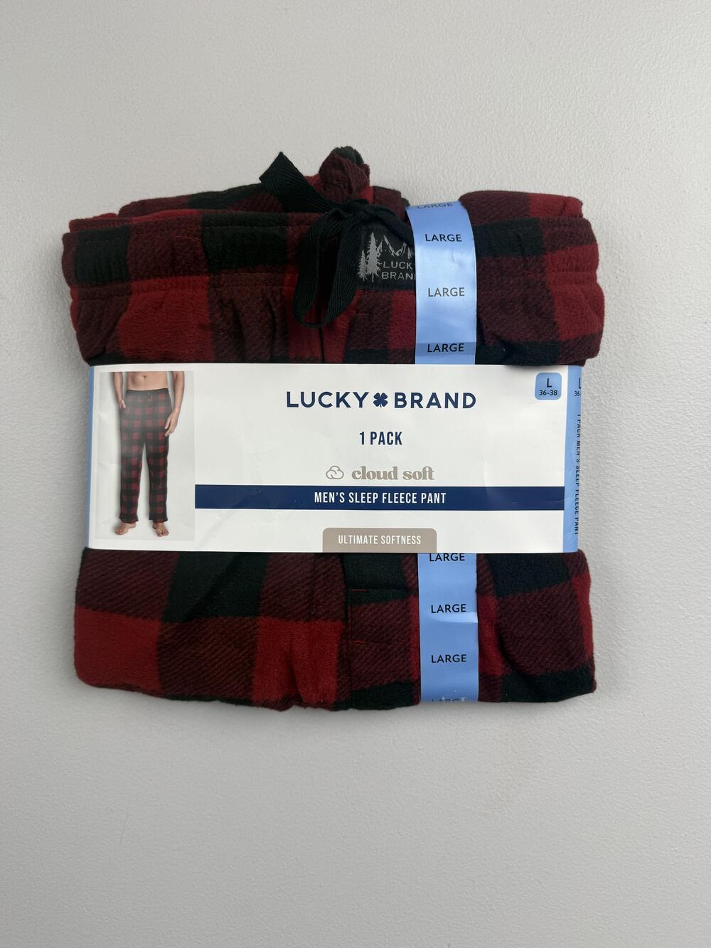 Lucky Brand Pajama Pants Mens Large Red Plaid Fleece Sleep Cloud Soft